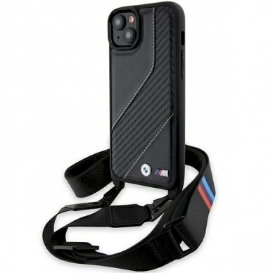 Originalus BMW dėklas M Edition Carbon Stripe &amp; StrapiPhone 15 / 14 / 13 - juodas