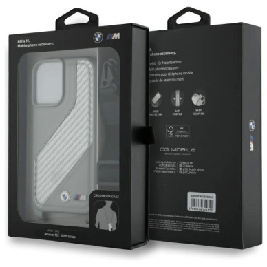 Orginalus BMW Dėklas M Edition Carbon Stripe  Strap iPhone 16  - Pilkas 6