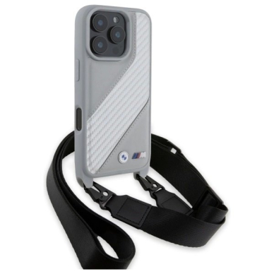 Orginalus BMW Dėklas M Edition Carbon Stripe  Strap iPhone 16 Pro  - Pilkas 2