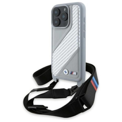 Orginalus BMW Dėklas M Edition Carbon Stripe  Strap iPhone 16 Pro Max  - Pilkas