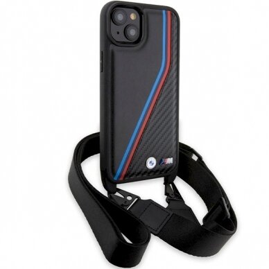 Originalus BMW dėklas M Edition Carbon Tricolor Lines &amp; StrapiPhone 15 / 14 / 13 - juodas 2