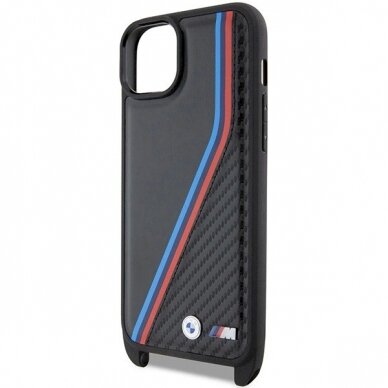 Originalus BMW dėklas M Edition Carbon Tricolor Lines &amp; StrapiPhone 15 / 14 / 13 - juodas 4