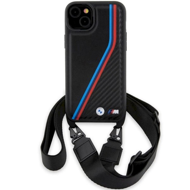 Originalus BMW dėklas M Edition Carbon Tricolor Lines &amp; StrapiPhone 15 Plus / 14 Plus - juodas 1