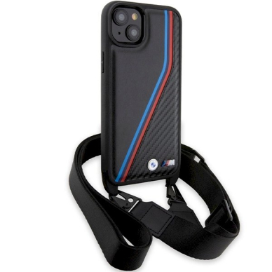 Originalus BMW dėklas M Edition Carbon Tricolor Lines &amp; StrapiPhone 15 Plus / 14 Plus - juodas 2