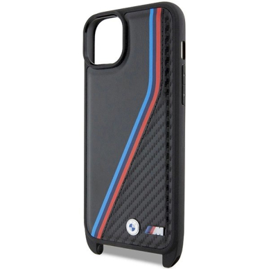 Originalus BMW dėklas M Edition Carbon Tricolor Lines &amp; StrapiPhone 15 Plus / 14 Plus - juodas 4