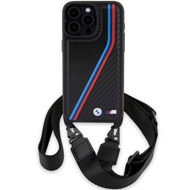 Originalus BMW dėklas M Edition Carbon Tricolor Lines &amp; StrapiPhone 15 Pro - juodas 1