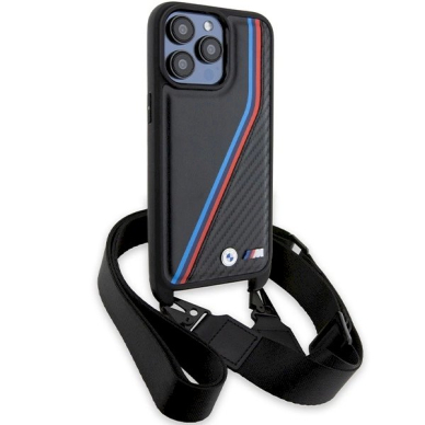 Originalus BMW dėklas M Edition Carbon Tricolor Lines &amp; StrapiPhone 15 Pro - juodas 2