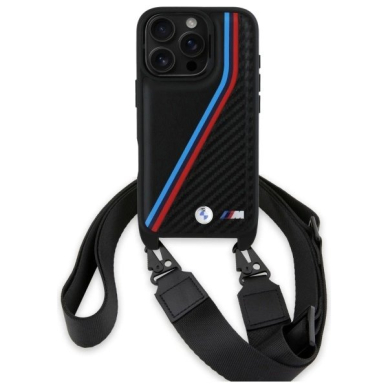 Orginalus BMW Dėklas M Edition Carbon Tricolor Lines  Strap  iPhone 16 Pro - Juodas 1