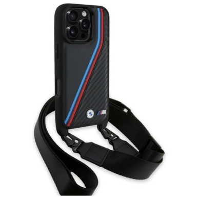 Orginalus BMW Dėklas M Edition Carbon Tricolor Lines  Strap  iPhone 16 Pro - Juodas 2