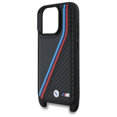 Orginalus BMW Dėklas M Edition Carbon Tricolor Lines  Strap  iPhone 16 Pro - Juodas 4