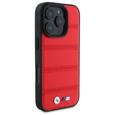 Orginalus BMW Dėklas M Perforated And Stitched Line MagSafe  iPhone 16 Pro Max - red 2