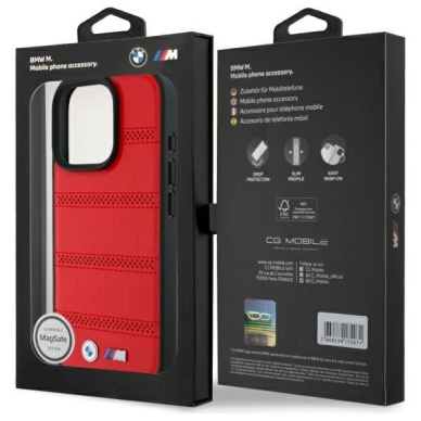 Orginalus BMW Dėklas M Perforated And Stitched Line MagSafe  iPhone 16 Pro Max - red 6