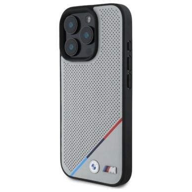 Orginalus BMW Dėklas M Perforated Tricolor Line MagSafe  iPhone 16 Pro Max - Pilkas 1