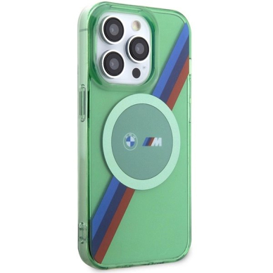 Originalus BMW dėklas M Tricolor Stripes MagSafeiPhone 15 Pro - žalias 3