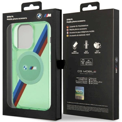 Originalus BMW dėklas M Tricolor Stripes MagSafeiPhone 15 Pro - žalias 7