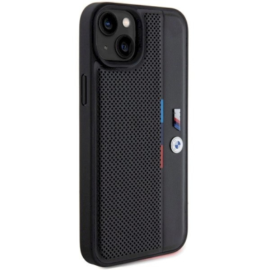 Originalus BMW dėklas Perforated Tricolor LineiPhone 15 / 14 / 13 - juodas 3