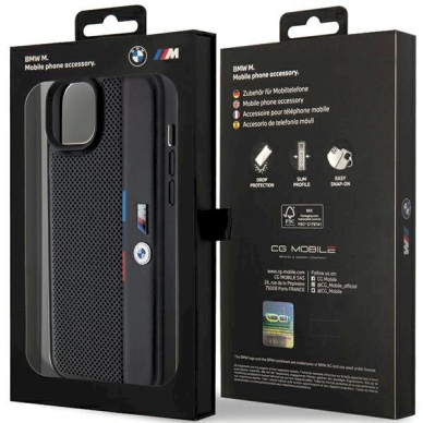 Originalus BMW dėklas Perforated Tricolor LineiPhone 15 / 14 / 13 - juodas 7