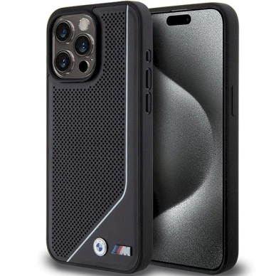 Originalus BMW dėklas Perforated Twisted Line MagSafeiPhone 15 Pro - juodas