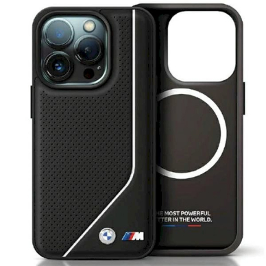 Originalus BMW dėklas Perforated Twisted Line MagSafeiPhone 15/14/13 - juodas