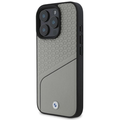 Orginalus BMW Dėklas Sign Leather Textured and Line MagSafe iPhone 16 Pro  - Pilkas 1