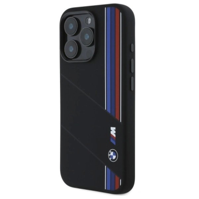 Orginalus BMW Dėklas Silicone Cut Tricolor Lines MagSafe  iPhone 16 Pro - Juodas 1