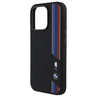 Orginalus BMW Dėklas Silicone Cut Tricolor Lines MagSafe  iPhone 16 Pro - Juodas 5