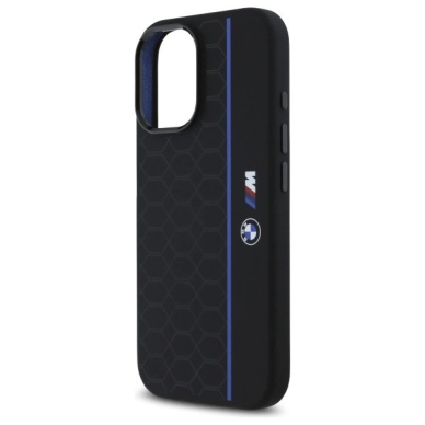 Orginalus BMW Dėklas Silicone Hexagon Blue Line MagSafe iPhone 16  - Juodas 5