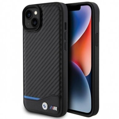 Dėklas BWM Leather Carbon  iPhone 15 Plus - Juodas