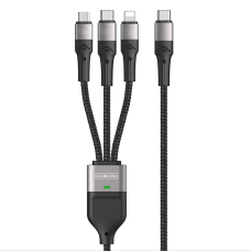 [Užsakomoji prekė] Laidas 3 in 1, USB-C į Type-C, Lightning, Micro-USB, 100W, 1.3m - Duzzona (A4) -pilkas