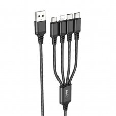[Užsakomoji prekė] Kabelis USB-A į 2xType-C, Lightning, Micro-USB, 2A, 1m - Hoco Super (X76) - Juodas