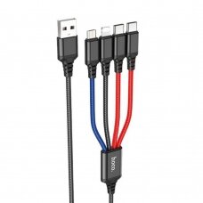 [Užsakomoji prekė] Kabelis USB-A į 2xType-C, Lightning, Micro-USB, 2A, 1m - Hoco Super (X76) - Juodas/Red/Blue