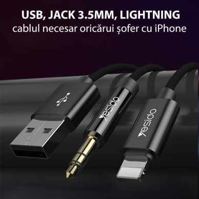 [Užsakomoji prekė] Adapteris kabelis Lightning į USB, Jack - Yesido (YAU-18) - Juodas 1