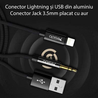 [Užsakomoji prekė] Adapteris kabelis Lightning į USB, Jack - Yesido (YAU-18) - Juodas 3