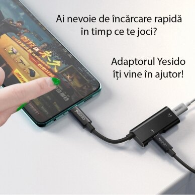 [Užsakomoji prekė] Garso kabelio adapteris Type-C į 2x Type-C - Yesido (YAU23) - Juodas 1