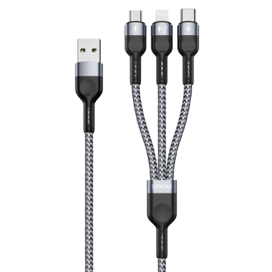 [Užsakomoji prekė] Įkrovimo Kabelis 3 in 1, USB į Type-C, Lightning, Micro-USB, 1.3m - Duzzona (A3) - Grey