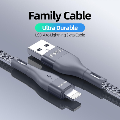 [Užsakomoji prekė] Kabelis Lightning Fast Charging 2.4A, 12W, 480Mbps, 1m - Duzzona (A7) - Pilkas 2