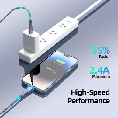 [Užsakomoji prekė] Kabelis Lightning Fast Charging 2.4A, 12W, 480Mbps, 1m - Duzzona (A7) - Pilkas 4