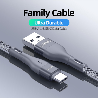 [Užsakomoji prekė] Kabelis Type-C Fast Charging 2.4A, 12W, 480Mbps, 2m - Duzzona (A8) - Pilkas 3