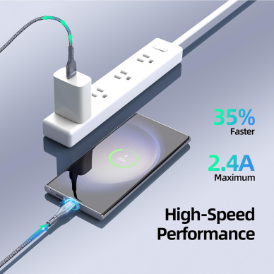 [Užsakomoji prekė] Kabelis Type-C Fast Charging 2.4A, 12W, 480Mbps, 2m - Duzzona (A8) - Pilkas 4