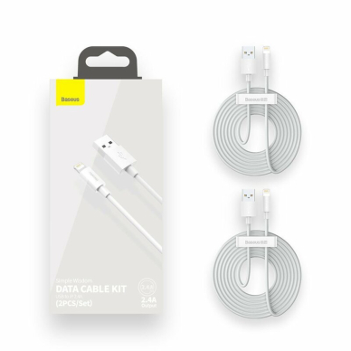 [Užsakomoji prekė] Kabelis  USB la Lightning, Fast Charging 2.4A, 480Mbps, 1.5m (set 2) - Baseus (TZCALZJ-02) - Baltas 6