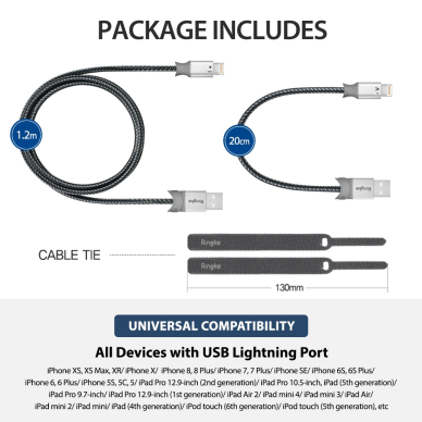 [Užsakomoji prekė] Laidas USB į Ligntning 20cm - Ringke -pilkas  4