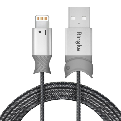 [Užsakomoji prekė] Laidas USB į Ligntning 20cm - Ringke -pilkas