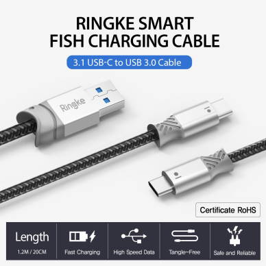 [Užsakomoji prekė] Laidas USB į Type-C 20cm - Ringke -pilkas  3