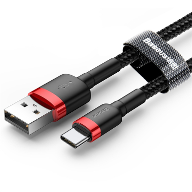 [Užsakomoji prekė] Įkrovimo Kabelis USB Type-C, 2A, 3m - Baseus Cafule (CATKLF-U91) - Raudonas Juodas 2