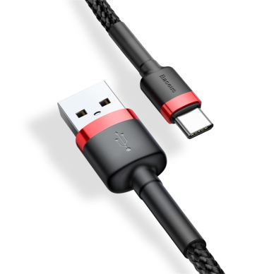 [Užsakomoji prekė] Įkrovimo Kabelis USB Type-C, 2A, 3m - Baseus Cafule (CATKLF-U91) - Raudonas Juodas 4