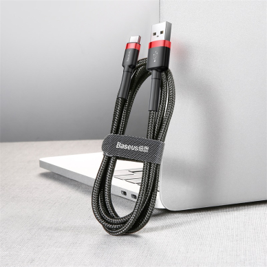 [Užsakomoji prekė] Įkrovimo Kabelis USB Type-C, 2A, 3m - Baseus Cafule (CATKLF-U91) - Raudonas Juodas 5