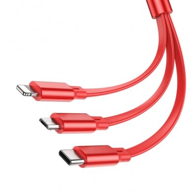 [Užsakomoji prekė] Kabelis USB-A - Type-C, Lightning, Micro-USB, 2A, 1m - Hoco Double-Pull (X75) - Red 1