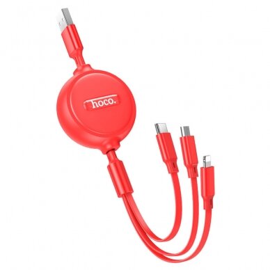 [Užsakomoji prekė] Kabelis USB-A - Type-C, Lightning, Micro-USB, 2A, 1m - Hoco Double-Pull (X75) - Red 2