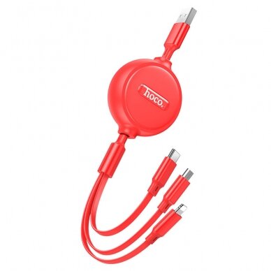 [Užsakomoji prekė] Kabelis USB-A - Type-C, Lightning, Micro-USB, 2A, 1m - Hoco Double-Pull (X75) - Red