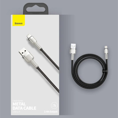 [Užsakomoji prekė] Kabelis USB į Lightning, 2.4A, 480Mbps, 25cm - Baseus Cafule Series Metal (CALJK-01) - Juodas 6